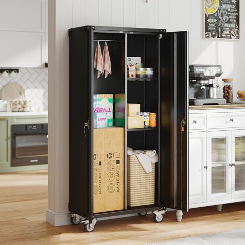 DUMOS 72" Metal Garage Storage Cabinet with Wheels, Tall Rolling Steel Tool Cabinet with Adjustable Shelves and Locking Doors, Lockable File Cabinet for Garage, Home, Office, Warehouse, Black