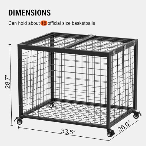 Ball Cart Garage Sports Equipment Organizer with Lockable Lid, Basketball Storage Bin for Indoor Outdoor, Rolling Exercise Ball Cart Holder for Gym, School, Club