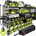 POKIPO Large Power Tool Organizer Wall Mount with Charging Station,4 Layer Heavy Duty Metal Tool Storage Rack Loads 600lbs with 8 Cordless Drill Holder,Battery Utility Rack Loads with 4 Power Strip