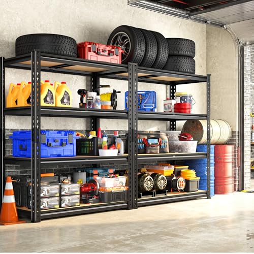 DurayLoly 3000 LBS Heavy Duty Shelving, 4-Tier Metal & Wood Garage Shelving Unit, Adjustable Metal Storage Shelves, 2-Pack Utility Rack Shelf for Basement, Pantry, Kitchen 35.6" W x 60.1" H x 12.1" D
