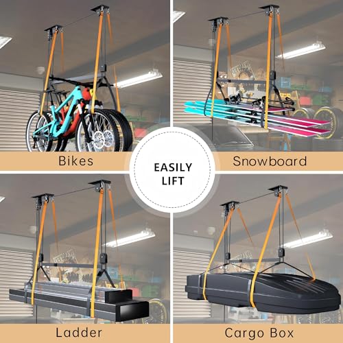 TRUSOON Kayak Hoist, Heavy Duty Kayak Pulley System for Garage Ceiling, Hold Up to 150 lbs Capacity, Canoe Garage Lift Storage System, Fit 10-18 Foot Ceilings, Black
