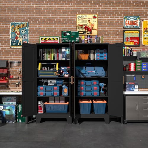 RISTERN Black Metal Storage Cabinet, 61" Steel Cabinets for Home Office, Kitchen Pantry Storage Cabinet with Doors and 3 Adjustable Shelves, Metal Tool Cabinet, for Office, Home, Garage, School
