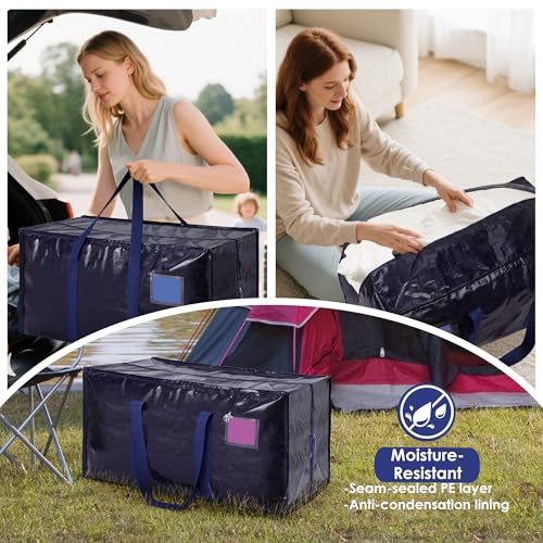 RMOHRO 6 Pack Moving Bags Heavy Duty 210GSM with Full-Open Side Zipper, 93L 220lbs Waterproof Foldable Storage Totes for College Dorm Move-In, Moving Boxes Alternative & Home Organization, Blue