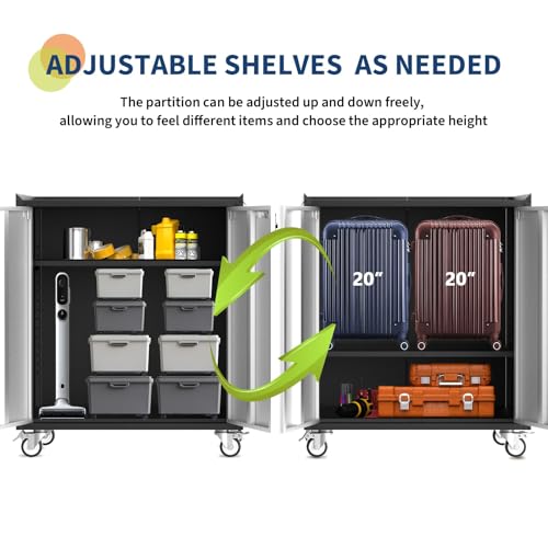 IDEALHOUSE 46" Rolling Garage Storage Cabinet with Locking Doors - Heavy-Duty Metal Shelving Unit, Mobile Tool Organizer for Home Office Workshop Organization