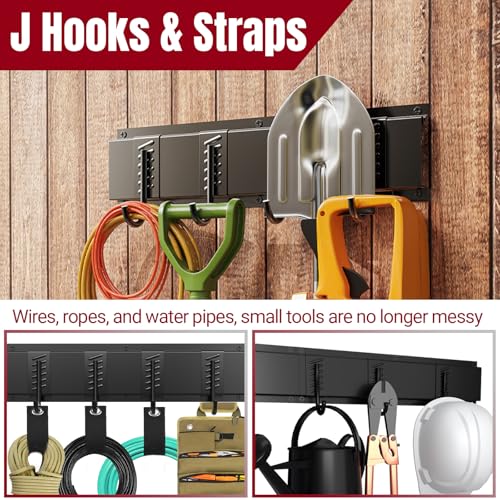 Hailivike 99" Garage Tool Organizer Wall Mount, 28 Pack Heavy Duty Wall Mount Garage Storage Rack Carries1000 lbs, Metal Wall Mount Tool Hanger for Shovels, Rakes, Fits 16" Wall Studs (6 Panels)