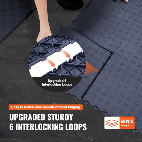 VEVOR Garage Floor Tiles 12 x 12 x 0.53 inch, Interlocking Design Ease of Installation Double-Sided Texture Non-Slip Sturdiness, for Garages, Basements, Repair Shops, Graphite Gray, 50 Pack