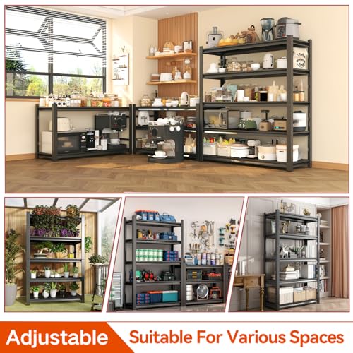 48''W Garage Shelving,3300LBS Heavy Duty Garage Shelving,73.2"H Industrial Shelving,Adjustable Storage Shelf Unit with Double Layer Posts for Garage,Basement,Warehouse,Commercial,Black 5 Tier