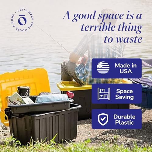 HOMZ 2-Pack Durabilt, Heavy Duty Plastic Storage Bins with Lids, 15 Gallon, Black/Yellow - Stackable Container Boxes for Home, Attic, and Garage Organization