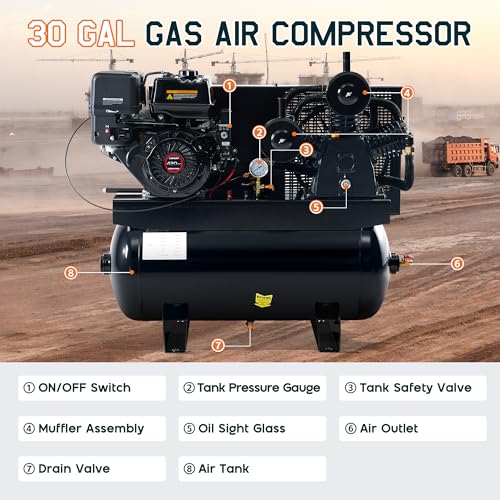 Albott 13HP Gas Air Compressor 30 Gallon Portable Horizontal Tank