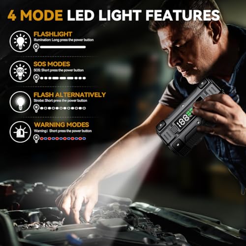 Car Jump Starter, 8000A Peak (Up to All Gas or 10.0L Diesel Engine, 50 Times) 12V Auto Booster Battery Charger Jump Box with Quick Charger Smart Jump Cables with LED Screen