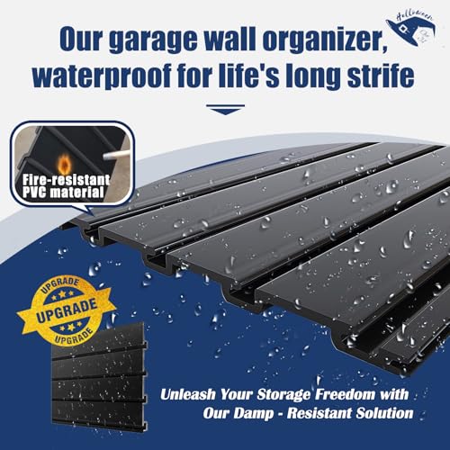2026 Garage Organization: PVC Slatwall Panels 4x8 ft – Garage Storage Wall System, Heavy Duty Tool Organizer Wall Mount, Waterproof Garage Wall Panels, Easy DIY Install with 3 Hooks (8 Pack of 1x4ft)