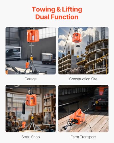 VEVOR 3-in-1 Electric Hoist Winch, 1100 lbs Capacity, 1500W Portable Power Winch, 30 ft Lifting Height, 16 ft/min with Wire and Wireless Remote Control, for Garage, Warehouse, Factory Lifting Towing