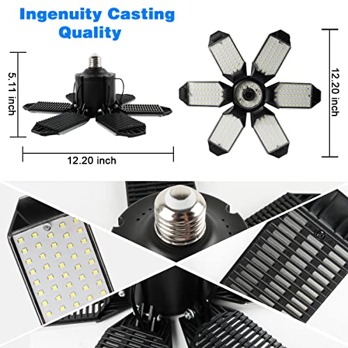 POLARPRA Garage Lights - 2Pack Super Bright 32000LM LED Garage Ceiling Light 6500K LED Shop Light w/ 6 Deformable Panels Screw in E26/E27 Socket Light Bulbs for Workshop Storage Warehouse Attic
