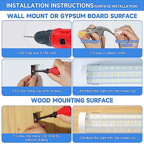 Phiwicsh 8FT U Shape 125W Integrated Tube Bright LED Light, 6500K Clear White, 20000LM - Flush Mount/Hanging Linkable LED Ceiling Lights for Garage, Plug&Play, 6 Pack