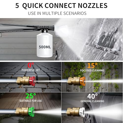 2026Upgraded Pressure Washer 5000PSI with Adj-8-Level Touch Screen, 34" Tall Power Washer, 4 Quick Connect Nozzles, Inlet Hose&Filter&500mlFoam Cannon for Cars/Fences/Driveways/Home Cleaning, Yellow