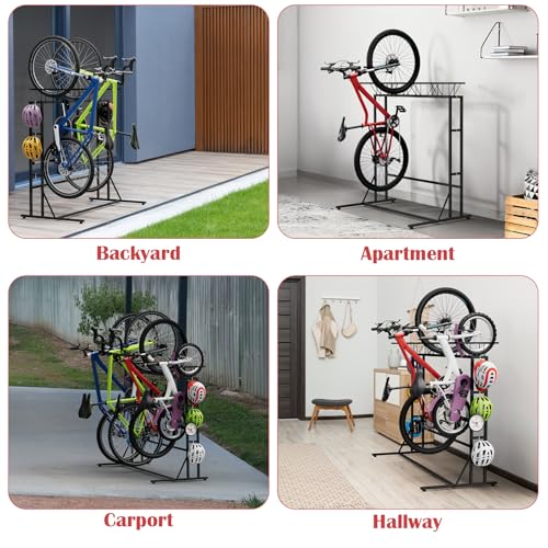 ETELI Bike Rack Garage Freestanding Bikes Rack Floor Stand Vertical Bike Stand Rack for Garage Organizer Indoor Outdoor Bikes Storage, Hold Max Tire Width 2.65”, Black