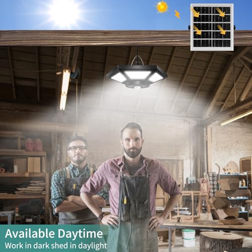 AEQ Solar Shed Light Indoor Outdoor Work in Daytime with Remote Control, 360° Lighting Waterproof Solar Indoor Lights with Motion Sensor/Timer/5 Modes for Home Garage Barn