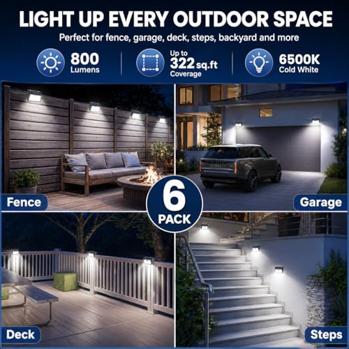 [6 Packs] Solar Motion Sensor Outdoor Lights, Super Bright Solar Lights Outdoor Waterproof, 3 Lighting Modes Security Wall Light for Outside Walking Dog Fence Backyard Deck Garden Door Step Garage