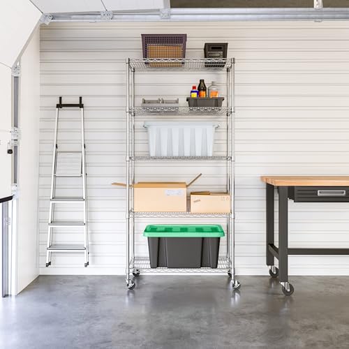 Seville Classics UltraDurable Heavy Duty NSF Solid Steel Wire Rack Storage Unit, Organizer for Garage, Warehouse, Office, Restaurant, Classroom, Kitchen, Steel, 5-Tier Shelving, 36" W x 18" D