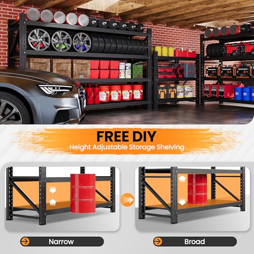 71”W Garage Shelving Units, 5000LBS Storage Shelves Heavy Duty, 24" Deep Metal Shelving Rack, 4 Tier Large Tall Industrial Shelving , Adjustable Standing Shelf for Warehouse / Shop 71"W x 24"D x 70"H