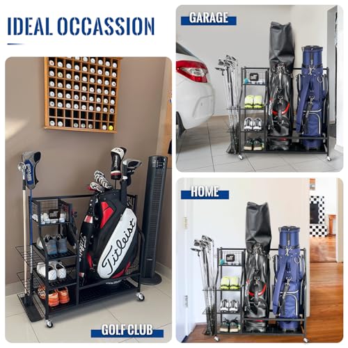 Mythinglogic Golf Storage Garage Organizer,Golf Bag Storage Stand and Other Golfing Equipment Rack,Extra Large Design for Golf Clubs Accessories,2 golf bag rack