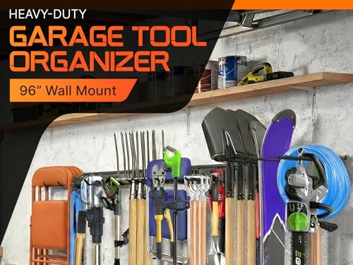 Evalote "48 Garage Tool Organizer Wall Mount - Heavy Duty 520lbs Metal Storage Rack, Easy Install Adjustable Hooks for Garden Tools Brooms