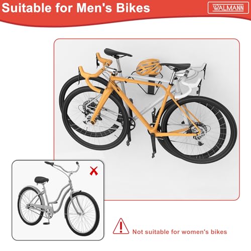 WALMANN Wall Mounted Horizontal Bike Rack, Foldable Space Saving Bicycle Storage Solution for 2 Bikes, Indoor Bike Storage for Garage