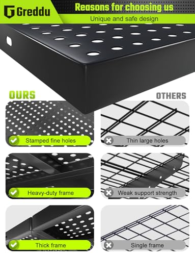 Greddu 2-Pack 1.5x4ft Heavy Duty Garage Shelving Wall Mounted, 520 Pounds Total Load Capacity, Garage Shelves withHooks,Black