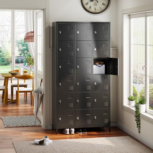 GangMei Lockers for Employees, 18 Doors Metal Storage Locker with Card Slot and Ventilation Holes for Office Home School Gym Garage, Black, Assembly Required