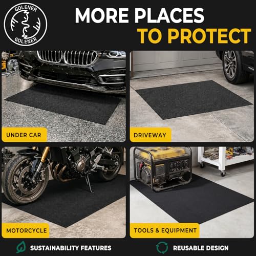 Golener Oil Spill Mat - 36”x59” Garage Floor Mat for Under Car, Absorbent Oil Mat, Rubber Floor Mats, Waterproof, Contain Liquid, Protect Garage Surface from Spills, Reusable, Washable, Durable, Black