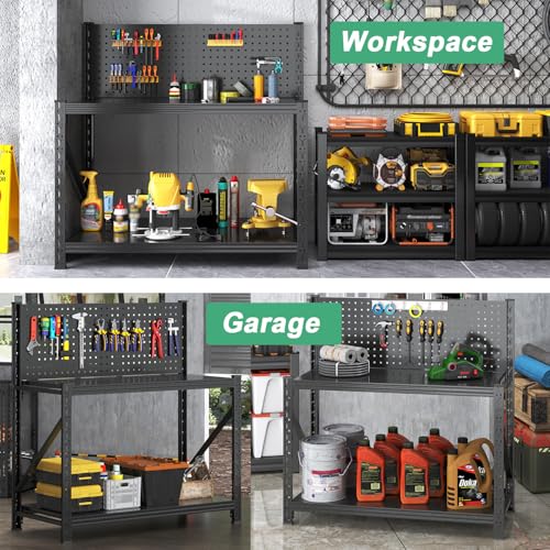 Work Bench with Pegboard,Heavy Duty 3000lbs Capacity Workbench Adjustable Shelves,Work Table for Garage Warehouse47.2 H*47.09" W*19" D