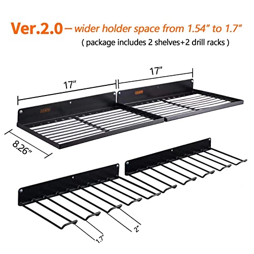 UU-Major Power Tool Organizer with Charging Station,Drill Holder Wall Mount,Garage Storage Shelves for Organization and Storage,Heavy Duty Pegboard Wall Organizer Set Solid Metal Black 2 Pack 4 Set…