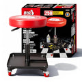 Big RED Rolling Mechanic Stool with Tool Tray, Pneumatic Garage Seat, Adjustable Height Form 17"-22",Storage Workshop Chair for Auto Repair