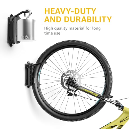 monTEK Swivel Bike Wall Mount, Bike Hangers for Garage, Space-Saving Vertical Bike Rack, Sturdy Bike Storage Rack Holds Up to 66lbs, Easy to Install, Black