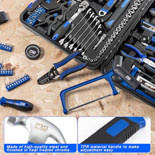 Prostormer 259-Piece Tool Kit, General Household Hand Tool Set with Plastic Storage Toolbox, Portable Complete Repair Tool Box for Home and Car (Blue)