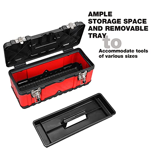 Jack Boss Steel Tool Box 15.5 Inch Small Portable Tool Organizer Box with Built-in Short Non-slip Handle Car Box with Removable tray