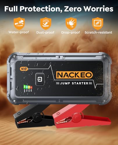 NACKEO Portable Car Battery Jump Starter 5000A Car Jump Starter Battery Pack (9.0L Gas/8.5L Diesel), 12V Jump Box Car Battery Jumper Starter Portable Jumper Cables, Fast Charge, Lights, Compact