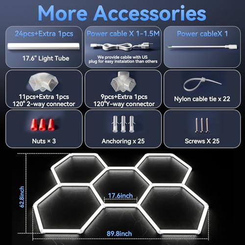 LZHOME Hexagon 5000K LED Garage Lights: 25 Pack Updated 1.31-inch Wider Size,26300LM Super Bright Hex Lighting Ceiling LED Shop Light for Garage, Car Detailing, Workshop, Warehouse, Gym, Basement