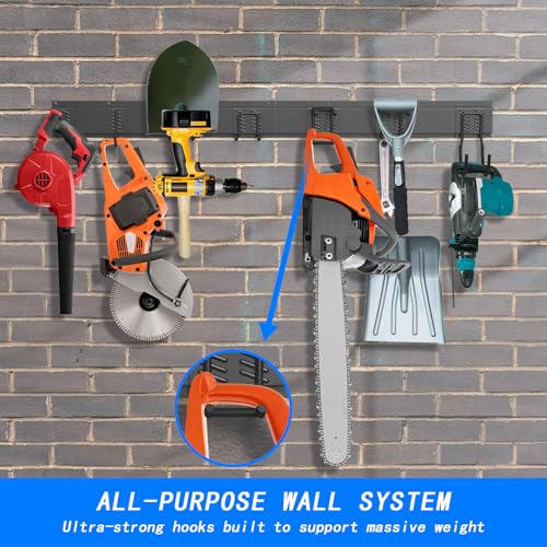 CBWLWJ 64'' Garage Tool Organizer Wall Mount - Heavy Duty 680 lbs Capacity Tool Rack with 10 Adjustable Hooks, Wall Mounted Storage System for Garage, Shed, Workshop (Black)