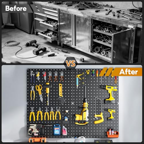 Hogurity Peg Board, 110pcs Metal Pegboard Kit, Includes 4 Pack Black Peg Board Panels with Accessories and Hook Locks, Large Heavy Duty Peg Boards for Walls Home, Garage Tool Storage, Workbench