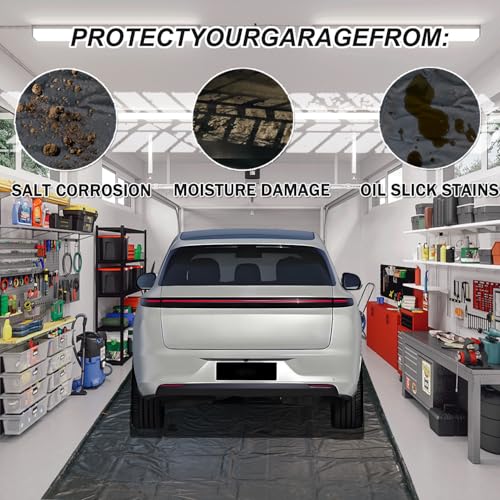 CYLAND Garage Floor Mat 7.9'x16' Heavy-Duty Waterproof, Non-Slip PVC Parking Mat, All-Weather Car Containment Mat for Oil, Snow & Dirt Floor Protection Includes Squeegee for Easy Cleanup