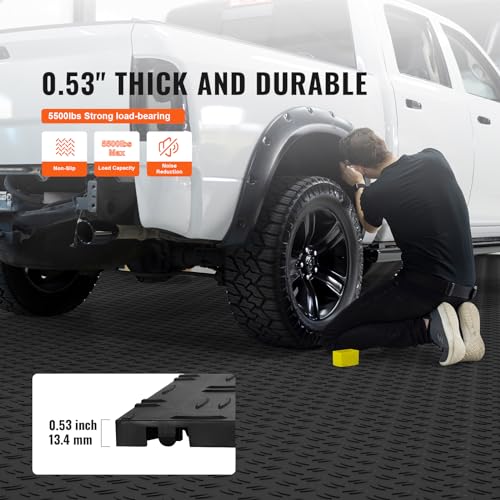 VEVOR Garage Floor Tiles 12 x 12 x 0.53 inch, Interlocking Design Ease of Installation Double-Sided Texture Non-Slip Sturdiness, for Garages, Basements, Repair Shops, Black, 50 Pack