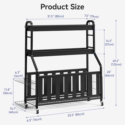 Keepmisc Sports Equipment Organizer, Large Capacity Garage Ball Storage Rack with Wheels, Heavy-Duty Rolling Ball Cart for Basketball, Soccer & Sports Gear