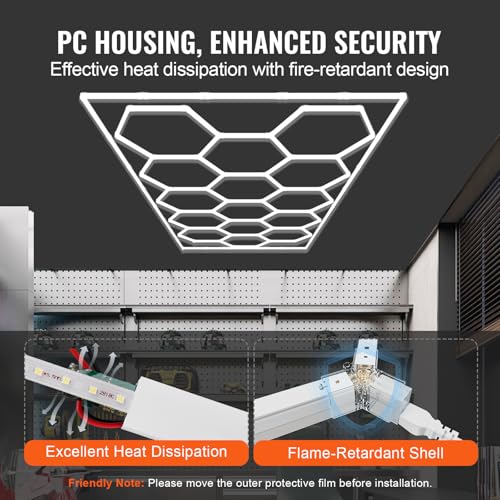 VEVOR Hexagon Garage Lights, 66300LM, 6500K 15 Grid Systems Honeycomb Hexagonal Garage LED Lights, DIY Cool White Car Detailing Ceiling Lighting Bright Shop Light for Gym Basement Workshop