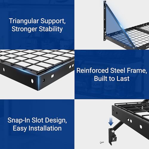 FLEXIMOUNTS 2-Pack 2x4ft Garage Wall Shelving - Heavy Duty Garage Storage Rack, 660lbs Load Capacity with Brace Guardrail, Organization System for Tools, Bins, Utility Room, Pro Series