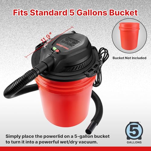 Shop-Vac 2.5 Peak HP Wet/Dry Vac Bucket Head, Fits 5 Gallon Bucket (Sold Separately), Portable Shop Vacuum, 1.25 Inch Diameter x 4 Foot Hose, 6 Foot Cord, Ideal for Jobsite, Garage, Workshop & Home