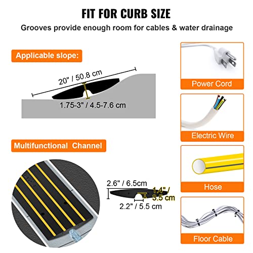 VEVOR Car Driveway Rubber Curb Ramps Heavy Duty 33069lbs Capacity Threshold Ramp 2.6 Inch High Cable Cover Curbside Bridge Ramp for Loading Dock Garage Sidewalk (1-Channel, 1Pack-Curb Ramp)