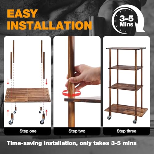 Ghosthorn Fishing Rod Holders Fishing Pole Rack for Garage Hold up to 10 Rods Wooden Fishing Pole Holders Organizer Fishing Rod Rack Fishing Gear Storage Equipment(Carbonization，4 Tier)