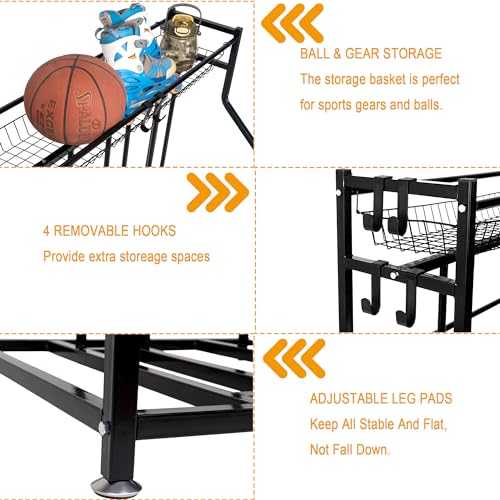 LuckySlycyc 4 Bike Rack Garage,4 Bike Stand for Garage,4 Bike Storage Rack,With storage basket adjustable hooks black metal bike stand floor for most 3"- 4" tyres bikes (4 Grids)