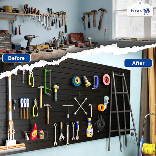 4'x8' PVC Slat Wall Paneling, High Load Capacity Slatwall Panel, Cuttable & Moisture-Proof & Flame Retardant, Heavy Duty Black Garage Slatwall Panes Storage Systems for Garage Workshop Storage
